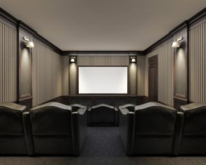 Interior of luxury home theater whith lounge chairs